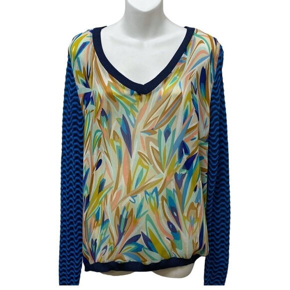 MISSONI for Target Womens Top L/XL Blue Print Blouse with Knit Back - Picture 2 of 13
